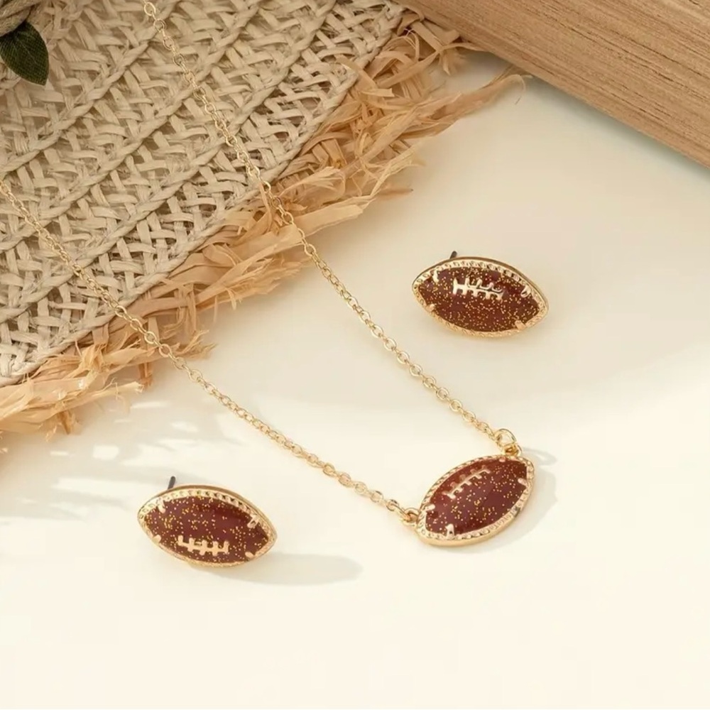14k Gold plated Football Necklace & Earrings set